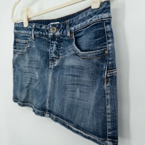 Y2K No Boundaries Stretch Denim‎ Micro Mini Skirt Junior 9 Low Rise Distressed - Picture 2 of 7